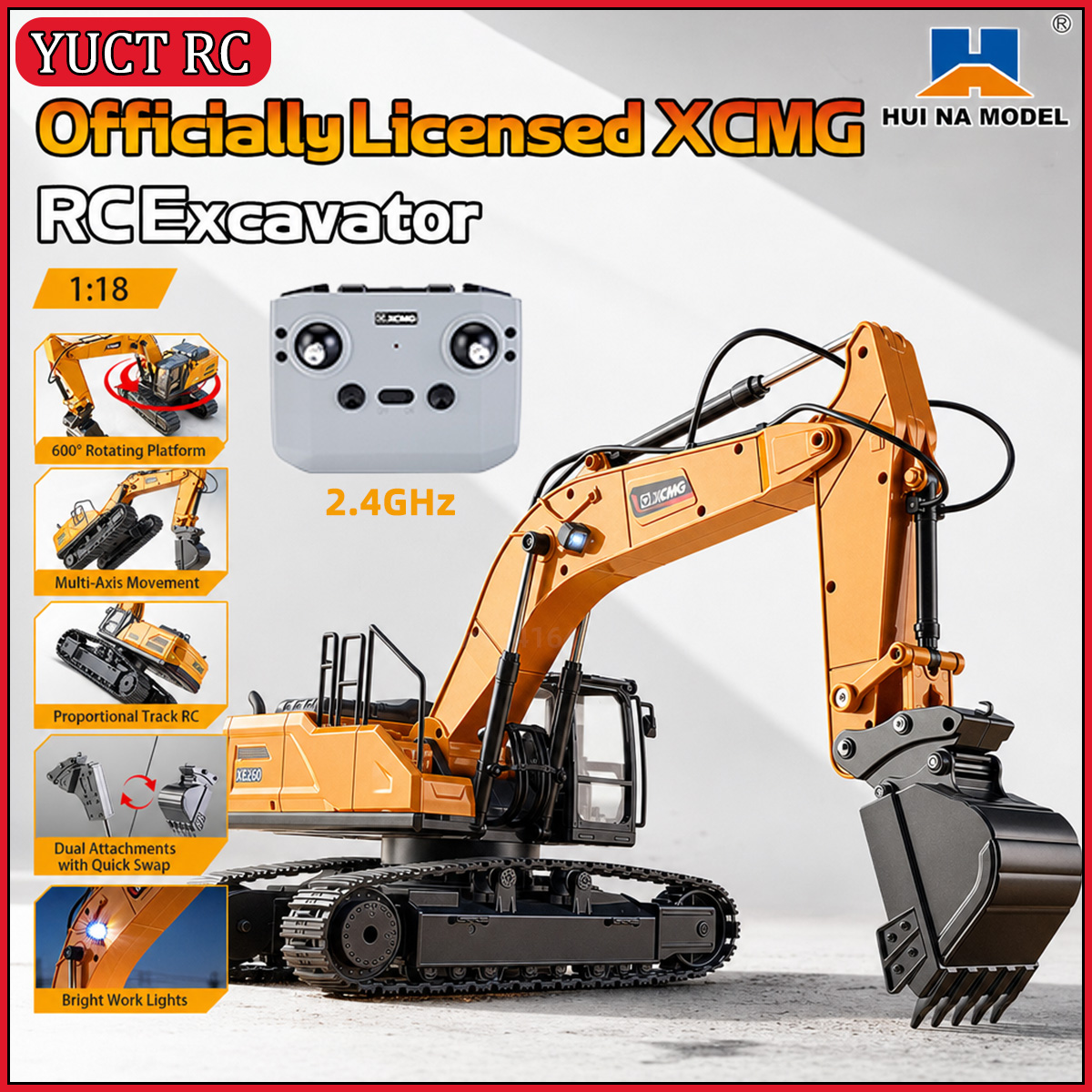 Rc Excavator Hobby - HUINA XCMG XE260 Excavadora RC 1/18